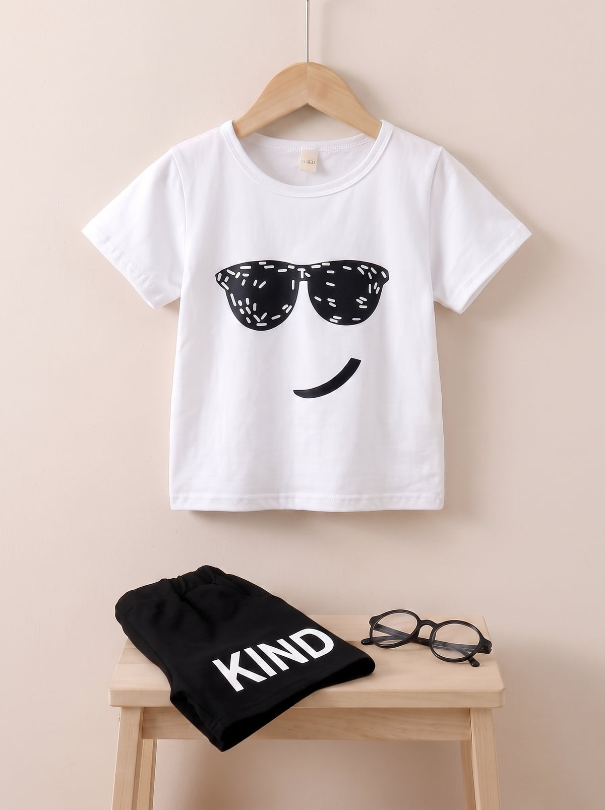 Kind Cool Sunglasses T-Shirt & Shorts Set – White & Black Outfit