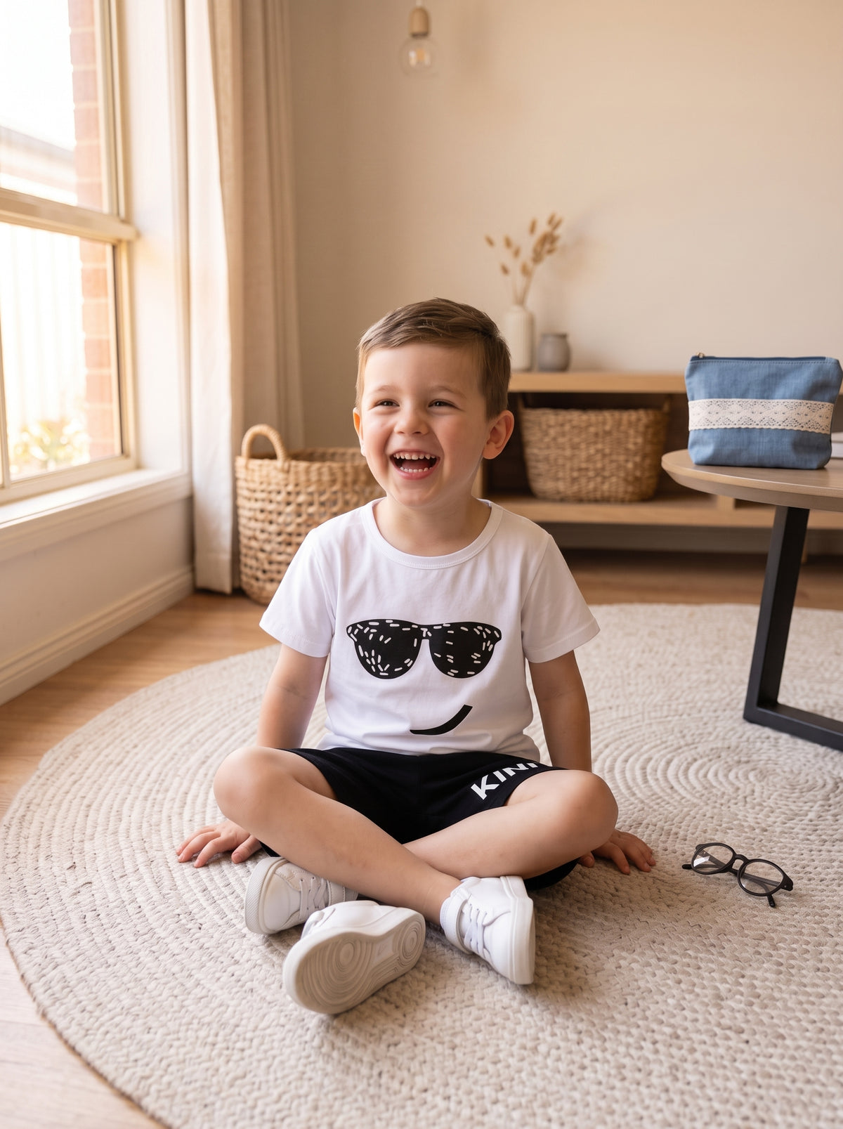 Kind Cool Sunglasses T-Shirt & Shorts Set – White & Black Outfit