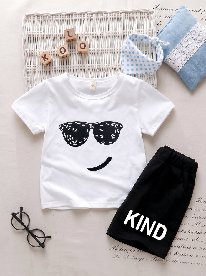 Kind Cool Sunglasses T-Shirt & Shorts Set – White & Black Outfit